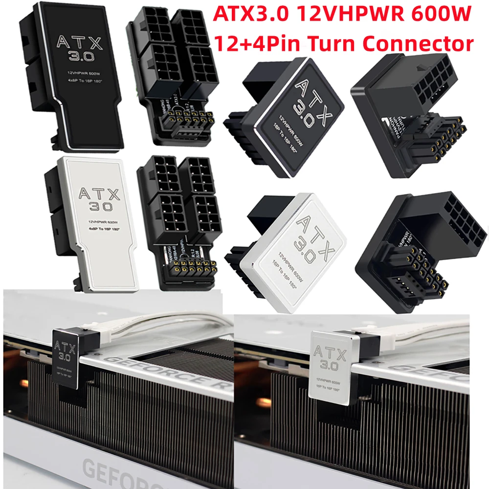 

PCIe5.0 RTX4090 Graphics Card 600W Power Supply Cable Adapter ATX3.0 12VHPWR 12+4Pin Male To Female 180 Degree Turn Connectors