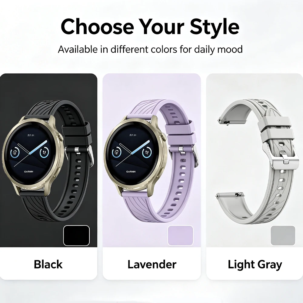18mm Adjustable Sports Silicone Strap - Comfortable Wristband for Smartwatches