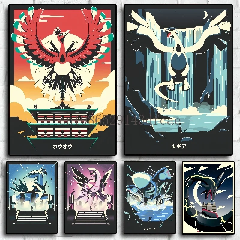 Japanese Classic Anime Pokemon Canvas Painting Lugia Ho-Oh HD