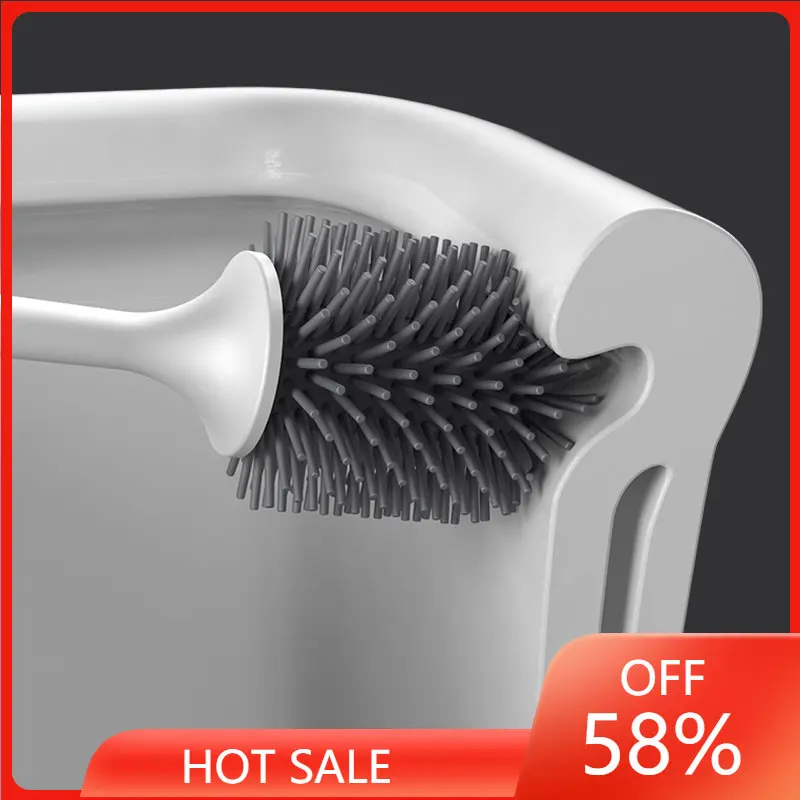 Tpr Silicone Head Toilet Brush Quick Draining Clean Tool Wallmount Or