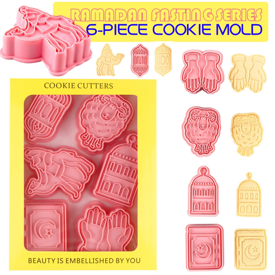 

6Pcs/Set Ramadan Eid al-Fitr Islam Frosting Cookies Cutters Plastic Mold Pressable Biscuit Press Mould Stamp Baking Pastry Tools