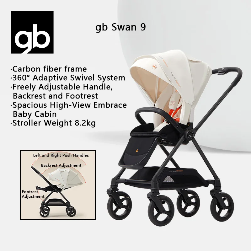 gb safety baby stroller high landscape carbon fibre four wheel universal two-way stroller swan 9