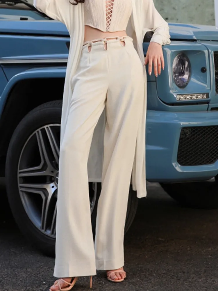 TWOTWINSTYLE  Casual Straight Patchwork Pants For Women Loose Solid Korean Fashion High Waist Wide Leg Pant Female Fashion Style