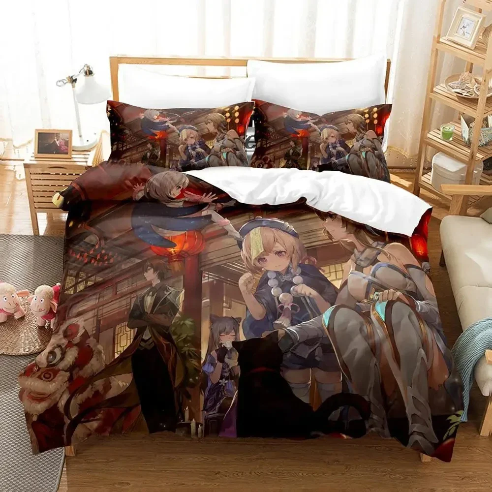 Anime Genshin Impact Arlecchino Bettwäsche-Set, Bettbezug, Bett-Set, Bettbezug, Kissenbezug, Tröster, King-Size-Größe, Jungen und Erwachsene – Detail 5