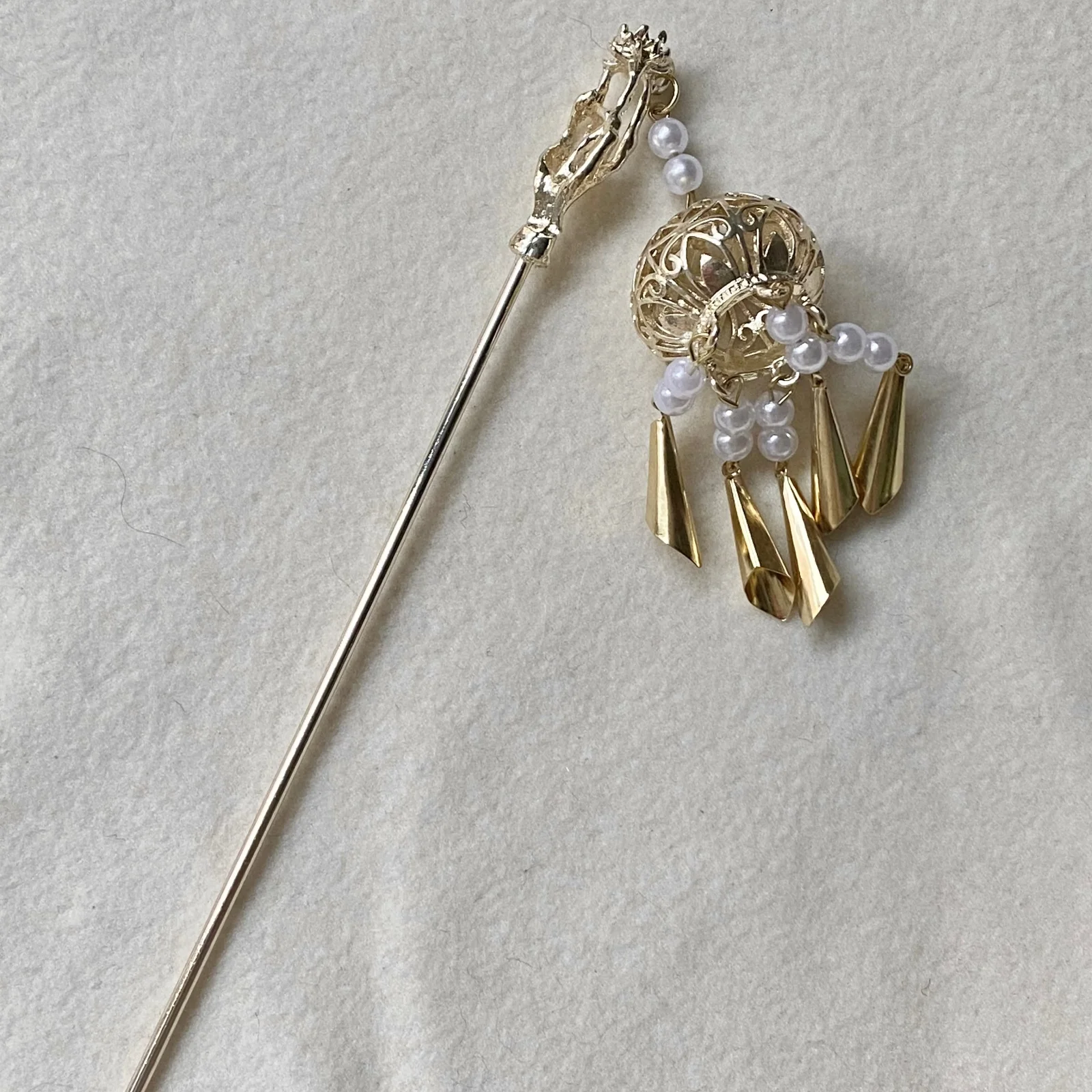 1PC Chinese New Year Hair Pin Set,Gold Pearl Red Tassel Hair Accessories,Traditional Oriental Hair Ornaments, Festive CNY Hanfu