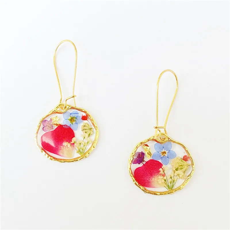Unique Pressed Flower Earrings Natural Immortal Flower Pressed Earrings Handmaking Epoxy Resin Colorful Flower Earring Wholesale honeycomb shaped earrings uv epoxy resin mold handmade necklace keychain eardrop danglers pendants silicone mould diy crafts jew