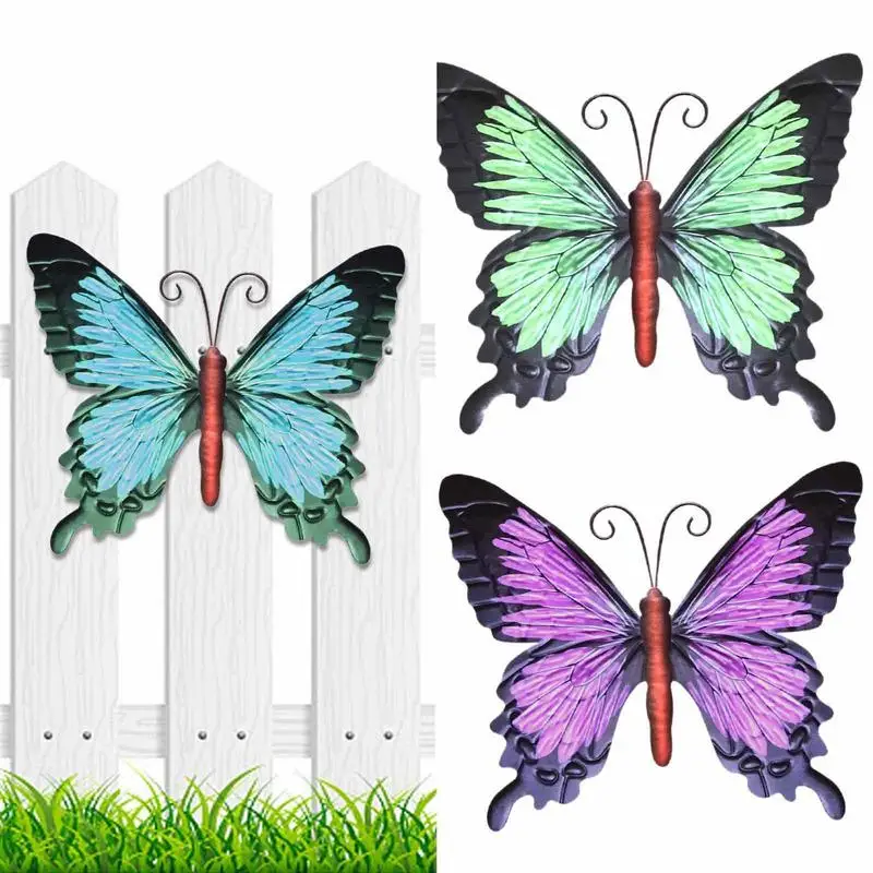 

Creative 3Pcs Wrought Iron Butterfly Sculptures Pendant Wall Hanging Metal Butterfly Statue Indoor Outdoor Home Garden Decor