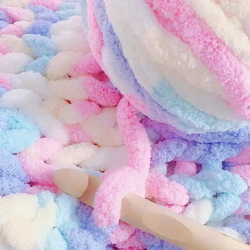 담요 뜨개질을위한 Chunky Giant Chenille 원사 두꺼운 크로 셰 뜨개질 스레드 홈 DIY 팔 니트 쿠션, 카펫, 250g, 27m,