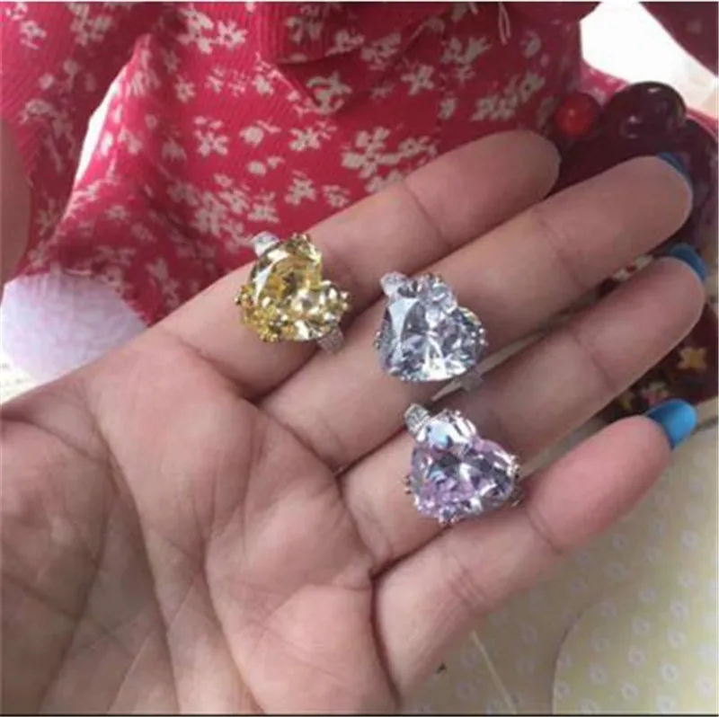 Heart shape Female Promise ring 925 Sterling silver 12mm AAAAA cz Engagement Wedding Band Rings for women Bridal Fine Jewelry silver ring wedding rings silver rings silver heart ring