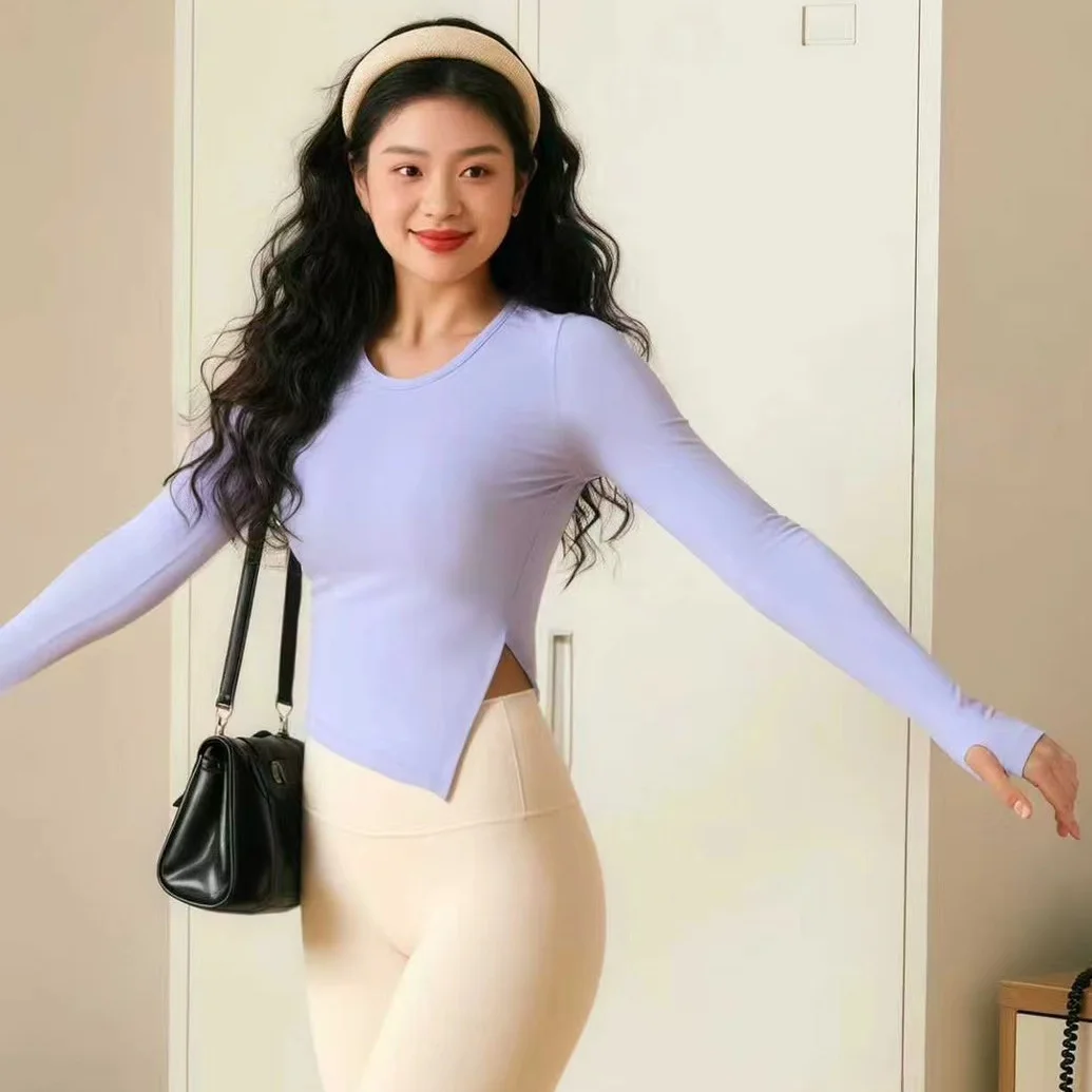 슬림핏 요가 셔츠 여성 체육관 의류 통기성 긴팔 캐주얼 피트니스 셔츠 타이트 스포츠 탑 운동복 스포츠웨어