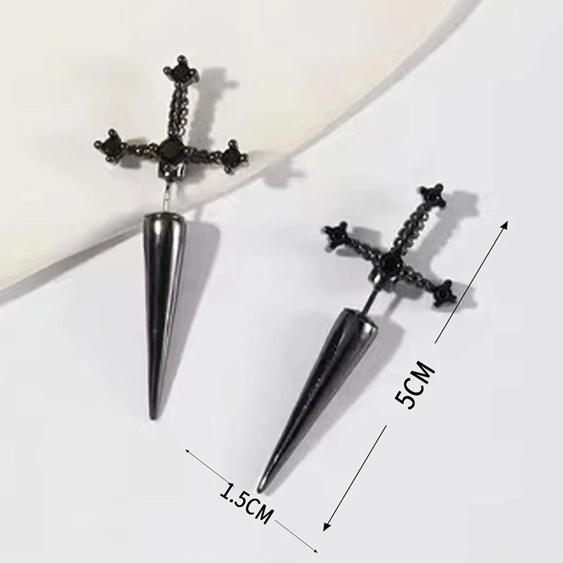 Hip Hop Cross Sword Stud Earrings Women Classic Crystal Stone Silver Ox Gold Color Personality Simple Jewelery