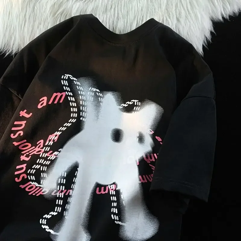 Cute Cat Print Design O-neck Short-sleeved T-shirt Women Ins Fashion Trend Couple Versatile Loose Y2k Top Women T-shirt 2