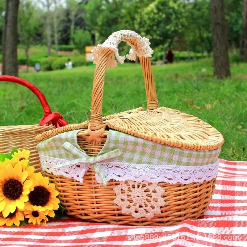 Basket Woven Wicker Flower Picnic Baskets Storage Wedding Girl Willow Handle Easter Handles Vegetable Garden Kitchen Decorative
