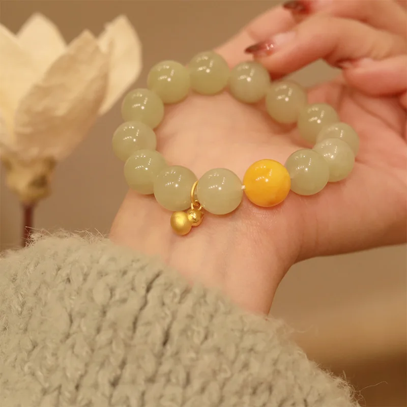 

Hetian Jade Beeswax Pure Gold round Beads Bracelet