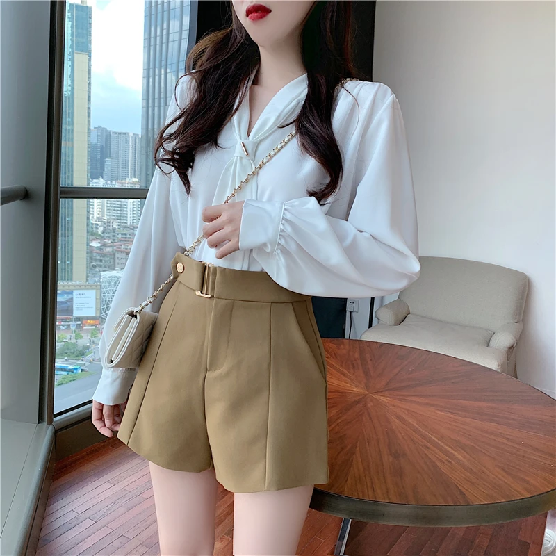 2022 Spring New Loose Slimming outside Wear Suit Wide Leg Pants Korean Retro Casual Shorts High Waist Boot Pants Women womens clothing