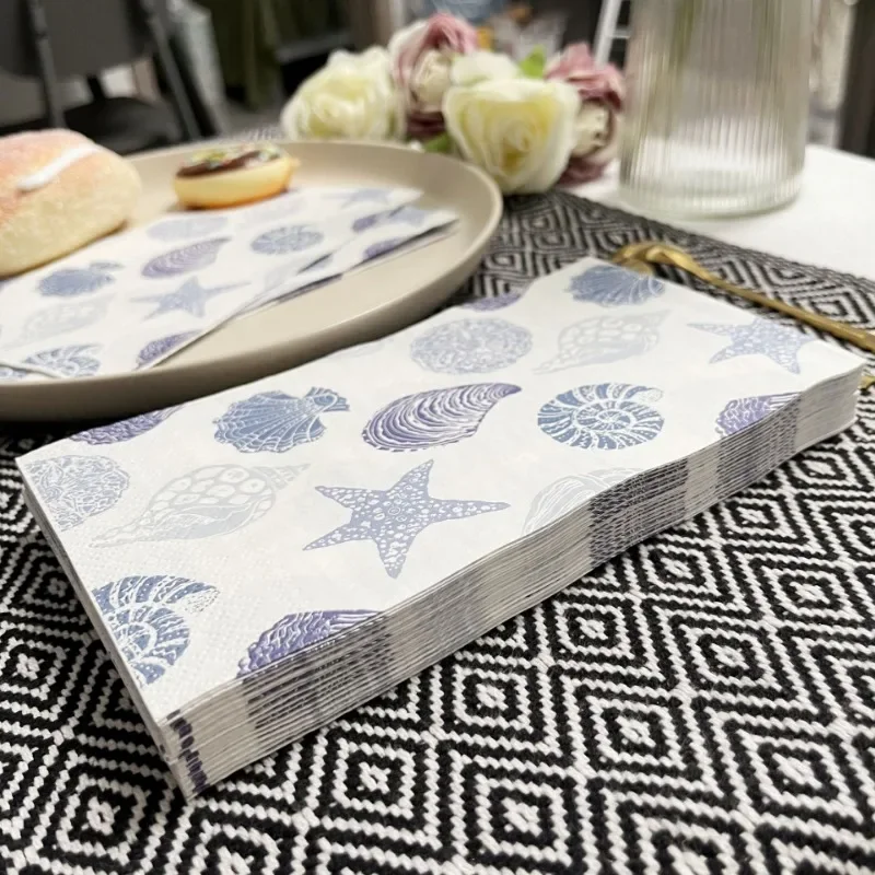 Paper Napkins Disposable Paper Placemats Tissue Paper Decoration 20pcs 33*40cm 3-Ply Ocean Collection Starfish Print Rectangle Paper Napkins Party Print Paper Placemat Butterfly Bone Bart