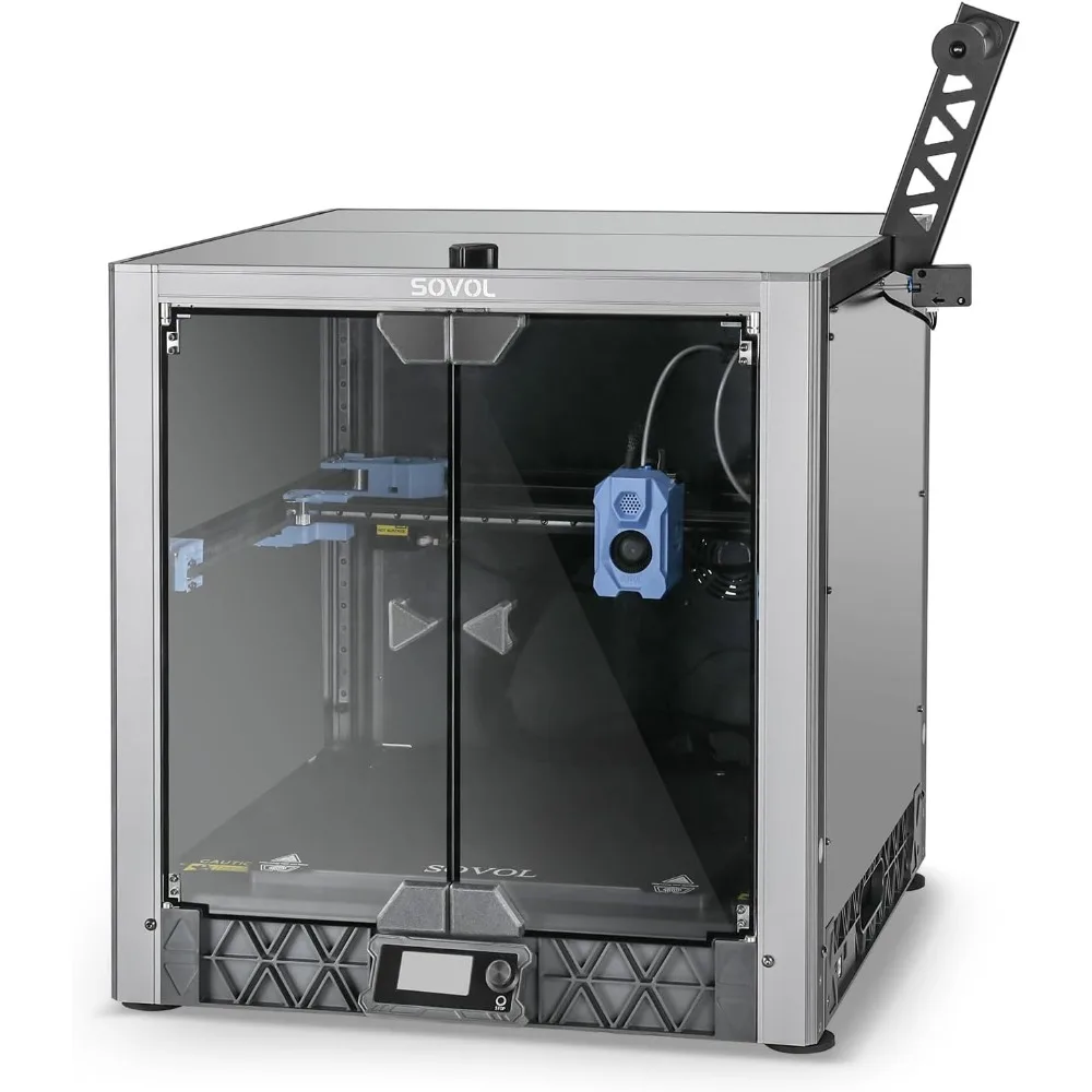 Metal and Tempered Glass Open Enclosure with Drag Chain and Fan for SV08 2