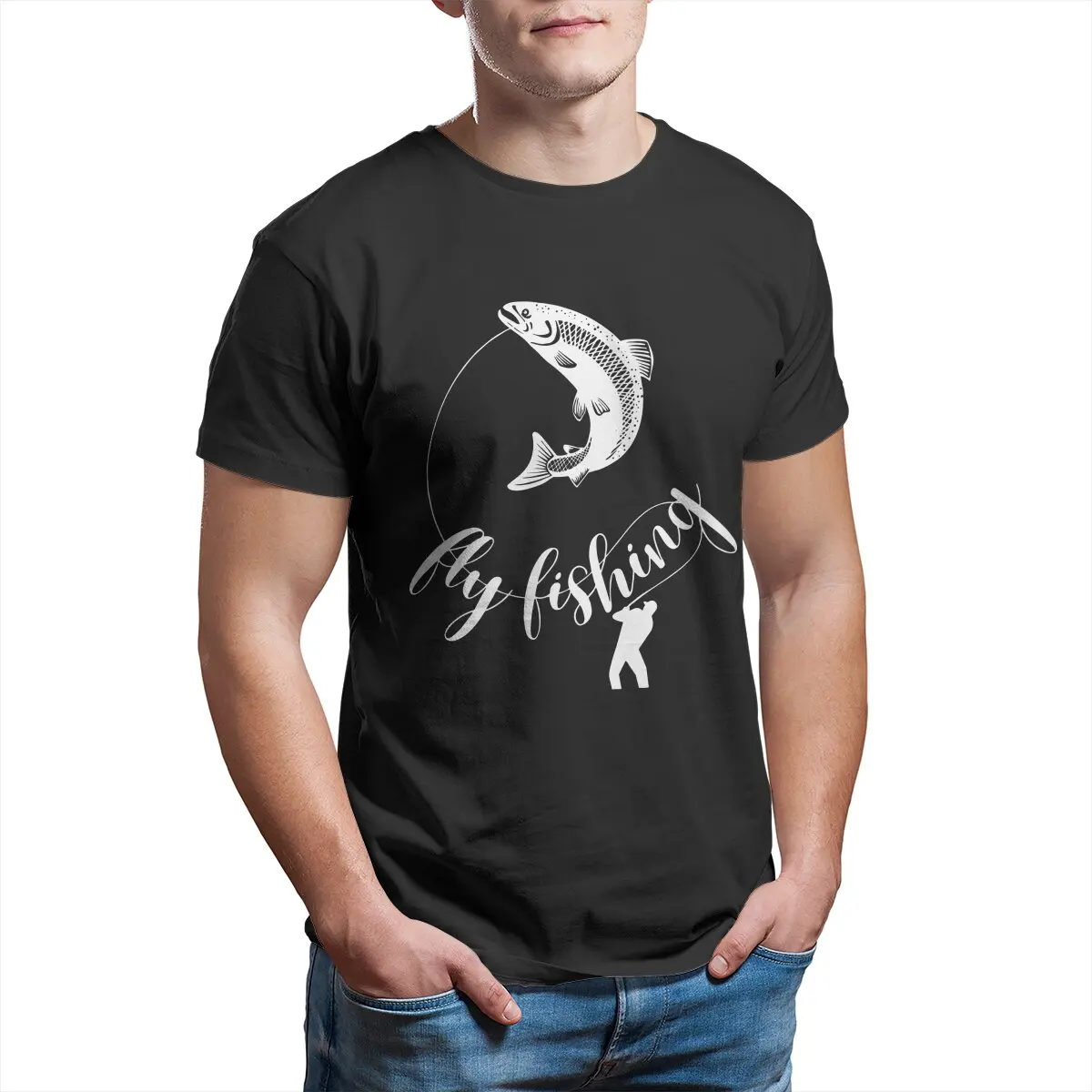 

Fly fishing fish on the-line T Shirt for Fisherman Fly Fishing Trout Lover Cotton Tops Funny Birthday Present T-Shirts