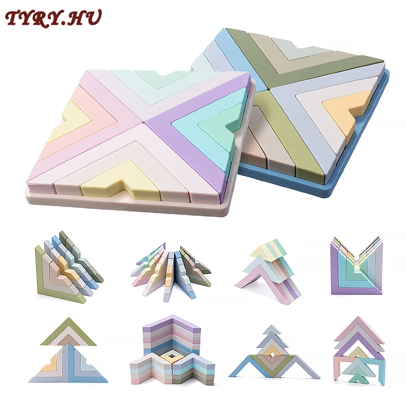 

TYRY.HU 1 Set Newest Silicone Building Blocks Triangle Blocks Platter Educational Montessori Toys Stacking Blocks Baby Gifts