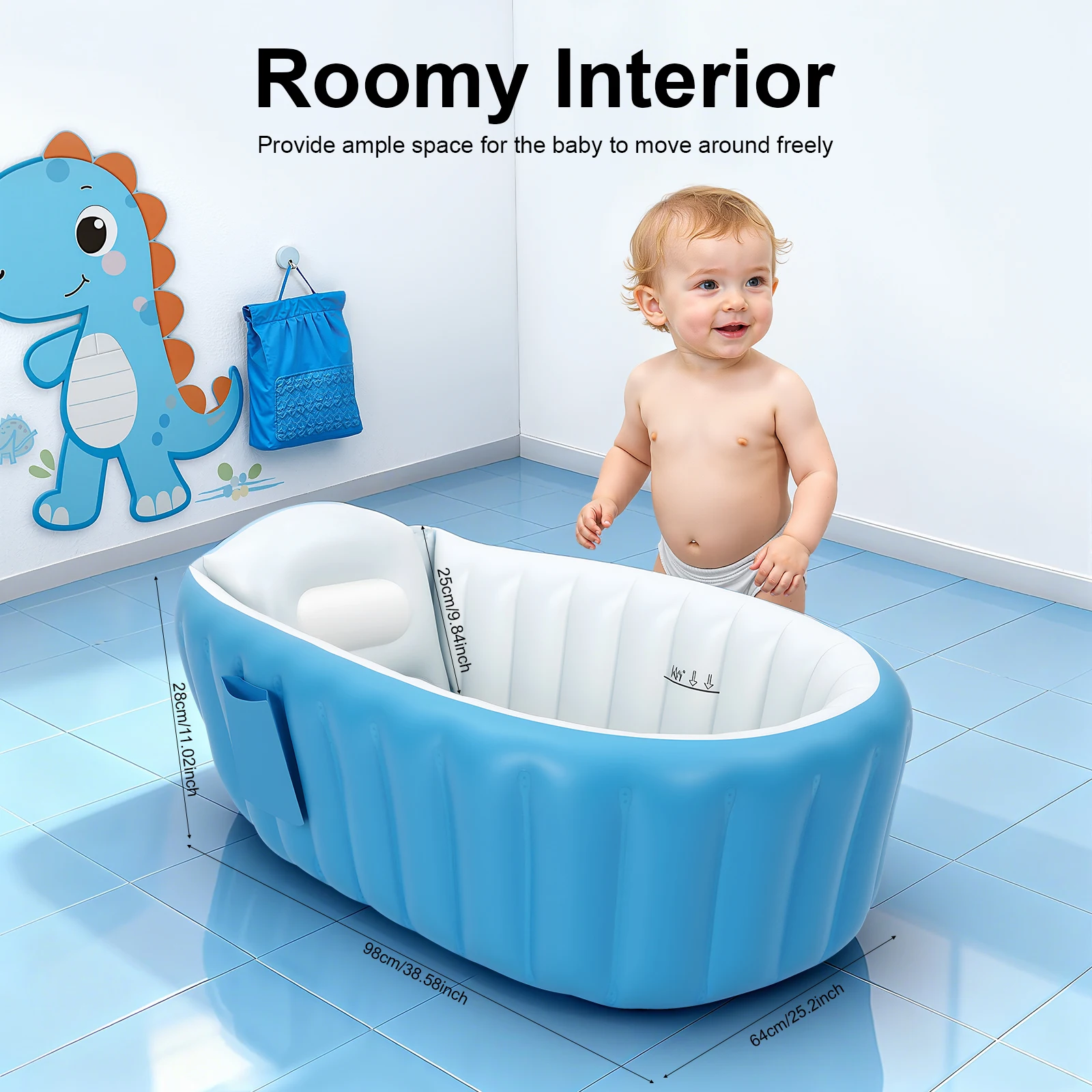Faltbare & Aufblasbare Babybadewanne für Neugeborene bis Kleinkinder (0-3 Jahre), Tragbare Badewanne, Säuglings-Badesitz mit Rückenstütze – Detail 4
