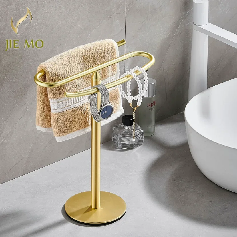 Gold free standing towel rack Kitchen steel bathroom hanging countertop bar washplate towel Stainless household