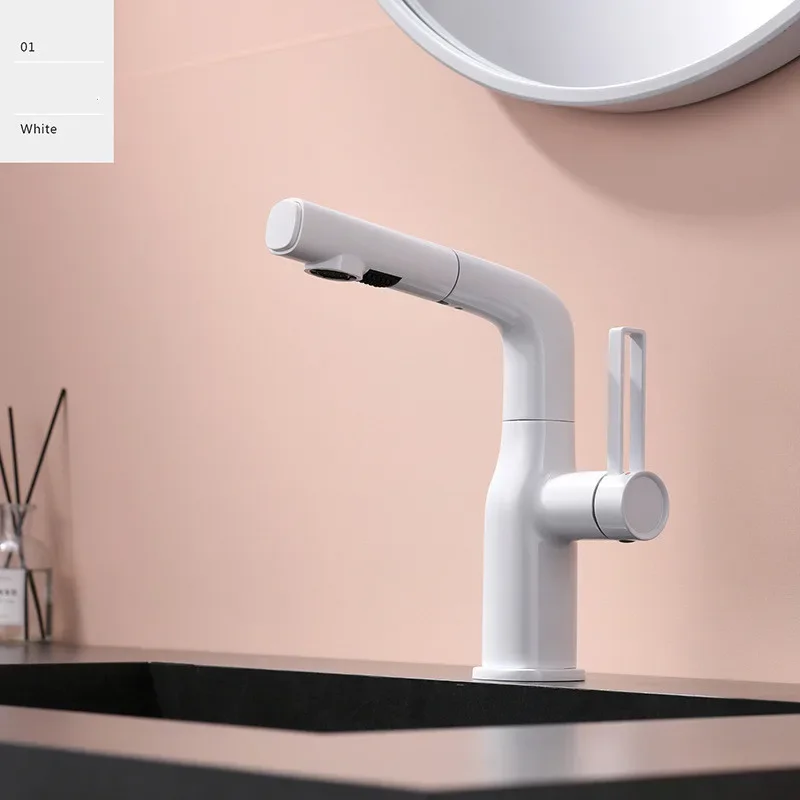 Description Picture 6 of itemBrush Gold Bathroom Faucet Gray Pull Out Basin Cold And Hot Water Mixer Sink Tap Single Handle Deck Mounted