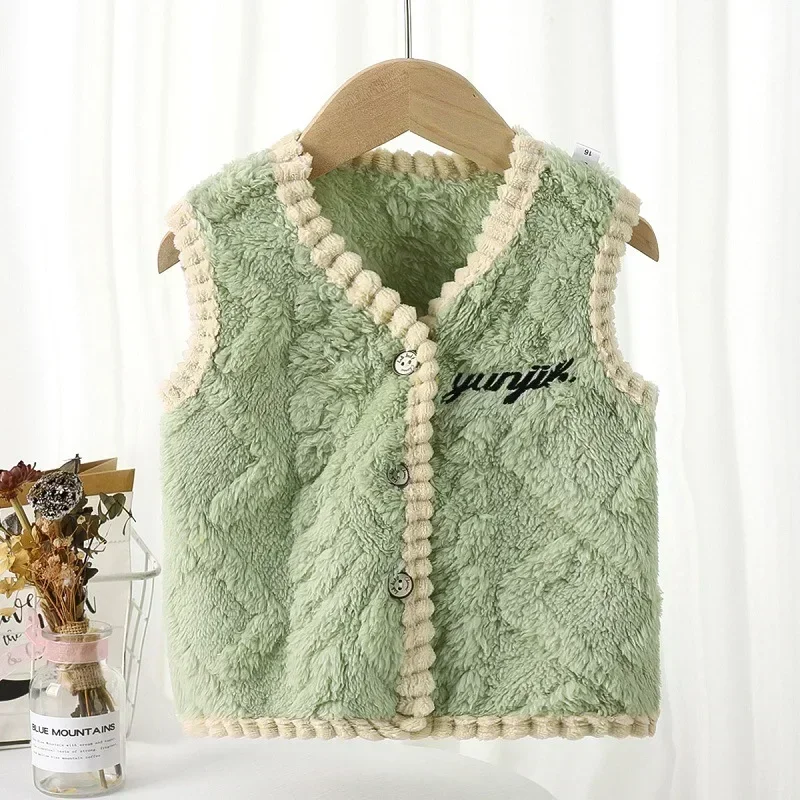 Children's Vest Flannel Thick Cardigan Autumn and Winter Style Home Clothes