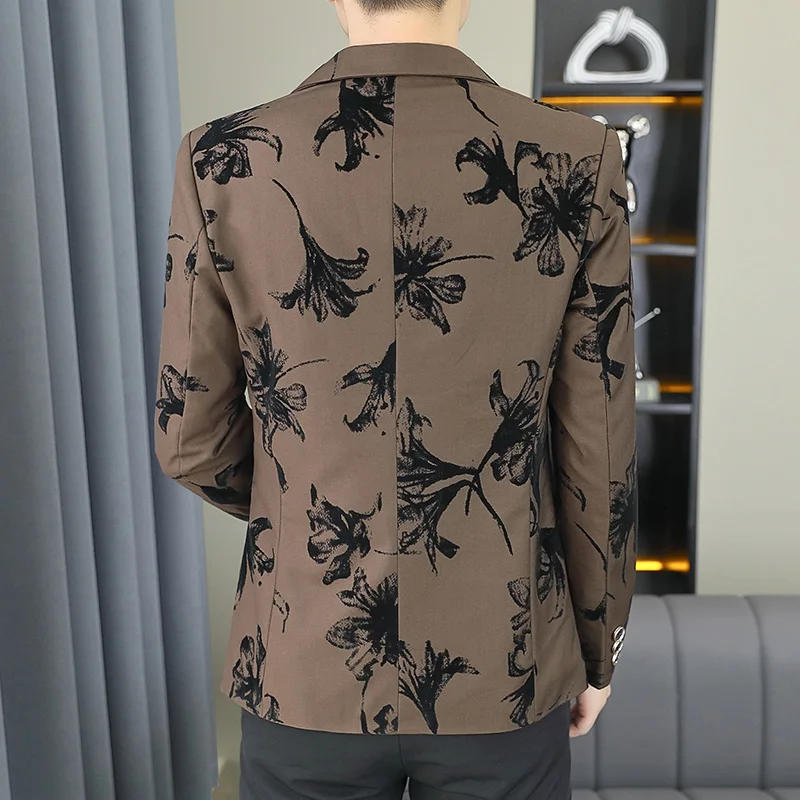 Men's Fashion Gentleman Business Outdoor Travel Print Wedding Slim-fit Korean Trend Handsome Youth Casual Blazer