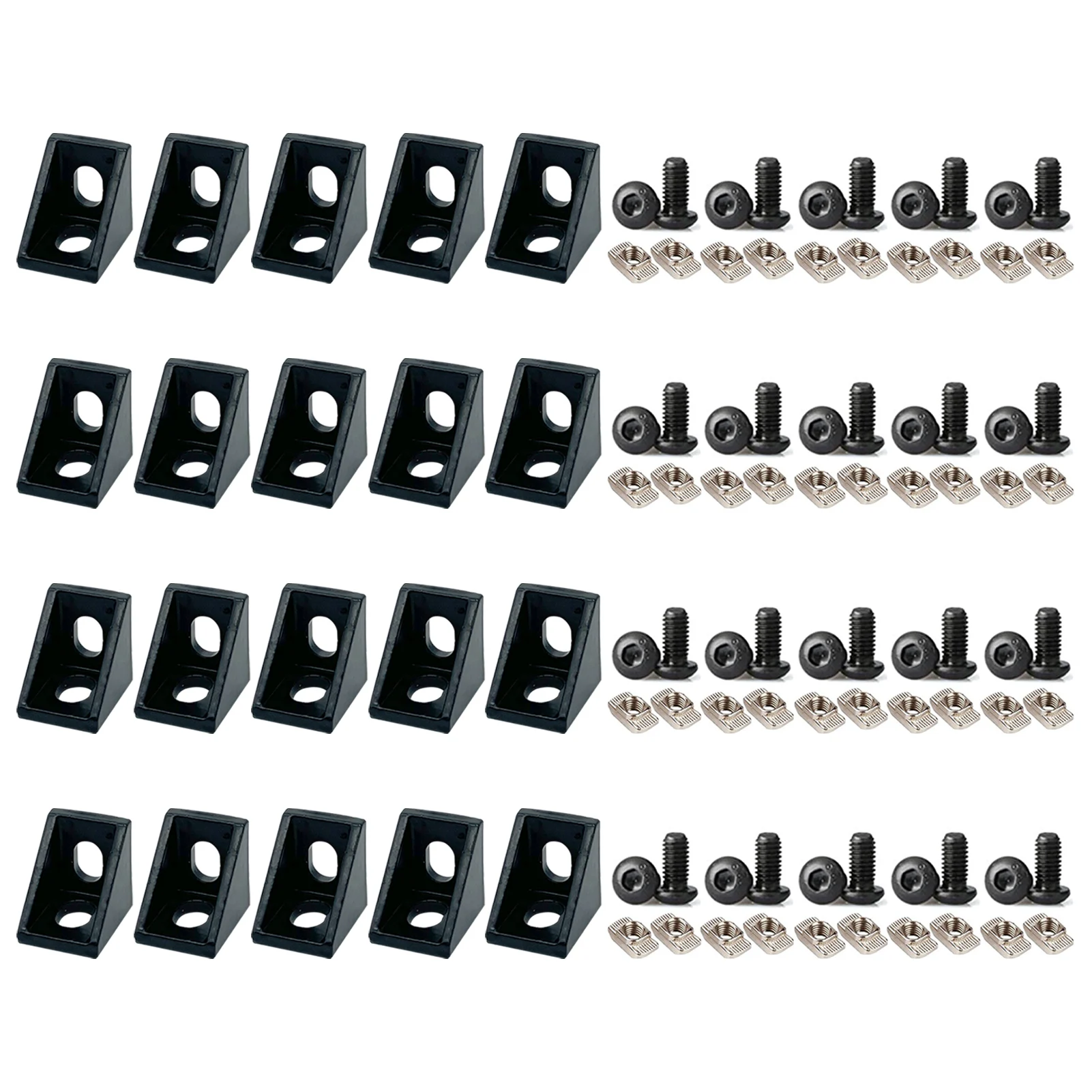 20ชุด2020อะลูมิเนียมอัดขึ้นรูปโปรไฟล์วงเล็บเหลี่ยม20ชุดตัวเชื่อมต่อมุมขวาน็อต wtih สำหรับราง20/20อัดแน่น 1