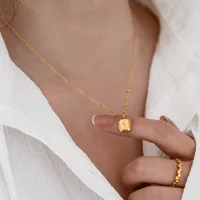 2022 Vintage 18K Gold Plated Lavender English Letter Engraving Square Necklace Female Titanium Steel Necklace Waterproof Gift 2