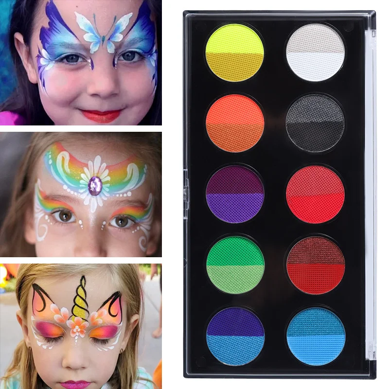 10 Colors Dual Colour Body Painting Fluorescent Face and Body Painting Luminous UV Neon Face Body Painting Makeup with Brush Set 4