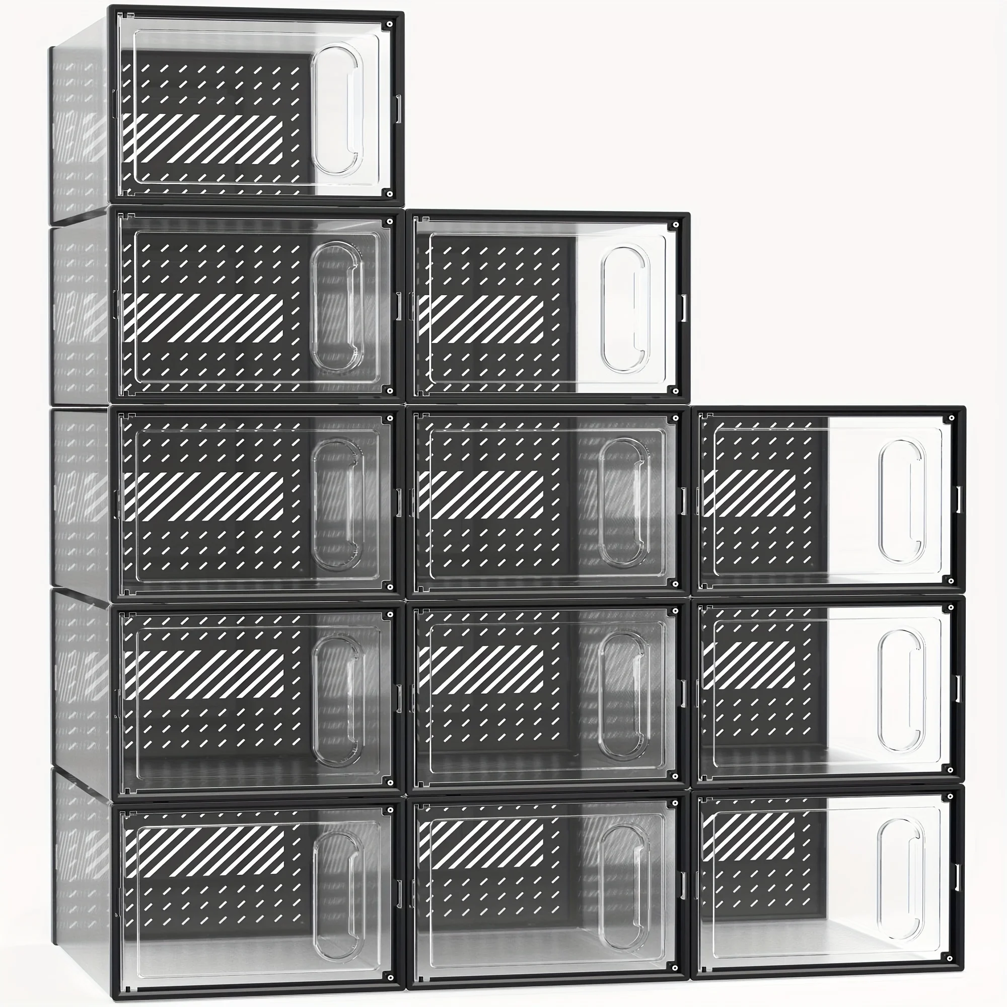 

6/12pcs Clear Plastic Shoe Box, Front Opening Shoe Storage Boxes, Stackable Sneaker Containers For Entryway, Space Saving Shoe O