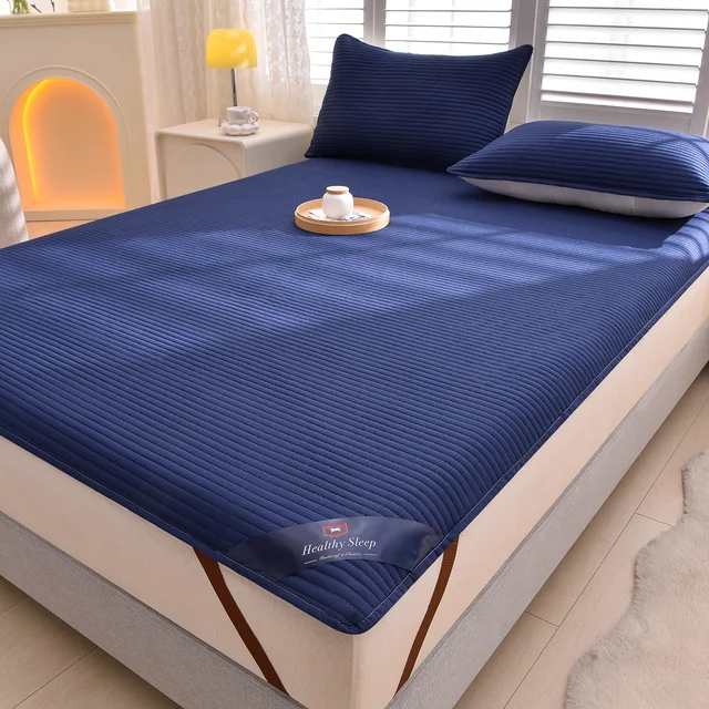Protecteur de matelas imperméable rayé, housse de matelas confortable, douce et respirante pour lits simples/doubles, 1 pièce 5