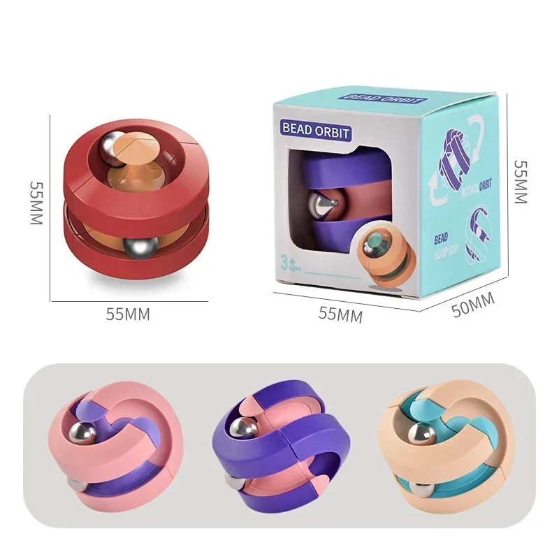 1pcs Bead Orbit Fidget Gyro Infinity Spinner Rotating Magic Track Fingertip Bead Toys Anti-stress Cube with Box Package 3