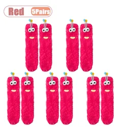 Cozy & Fun 3D Big Eyes Plush Socks - Warm Winter Home Accessory & Cool Gift - One Size (Red - 5Pairs)