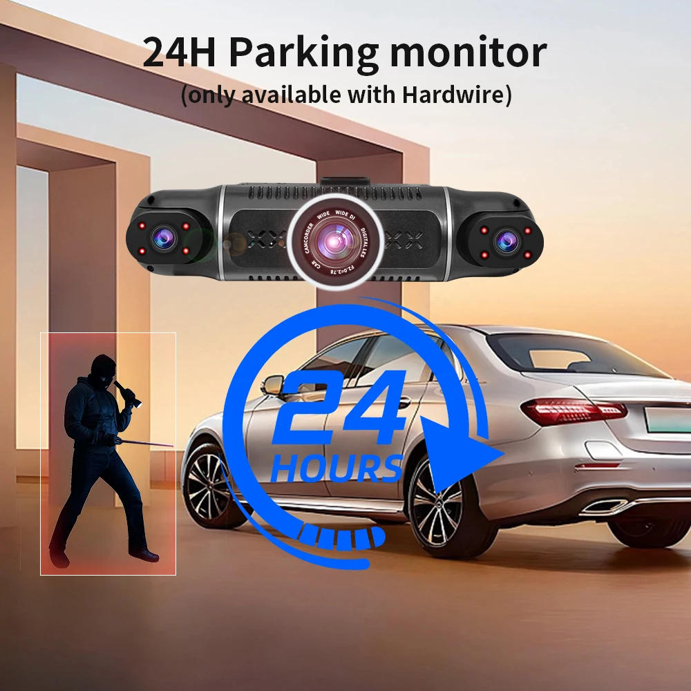 차량용 Dvr 대시 캠, 와이파이 무료 64GB 카드, GPS 24 시간 주차 모니터, 4 채널 대시 보드 카메라, 야간 투시경 루프 녹화 블랙 박스