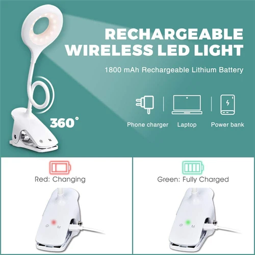 28 LED 고품질 책 라이트 USB 충전식 눈 보호 독서 램프 휴대용 책상 램프 독서 빛 클립 테이블 책상 램프 3