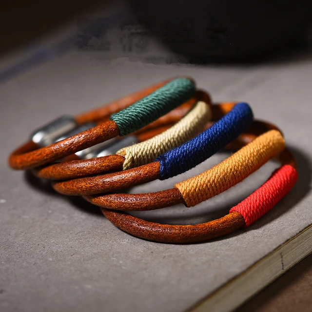 Tibetan National Style Wristband Handwoven Men Women Simple Cowhide Rope  Couple Vintage Leather Rope Bracelet Charming Ornament - AliExpress