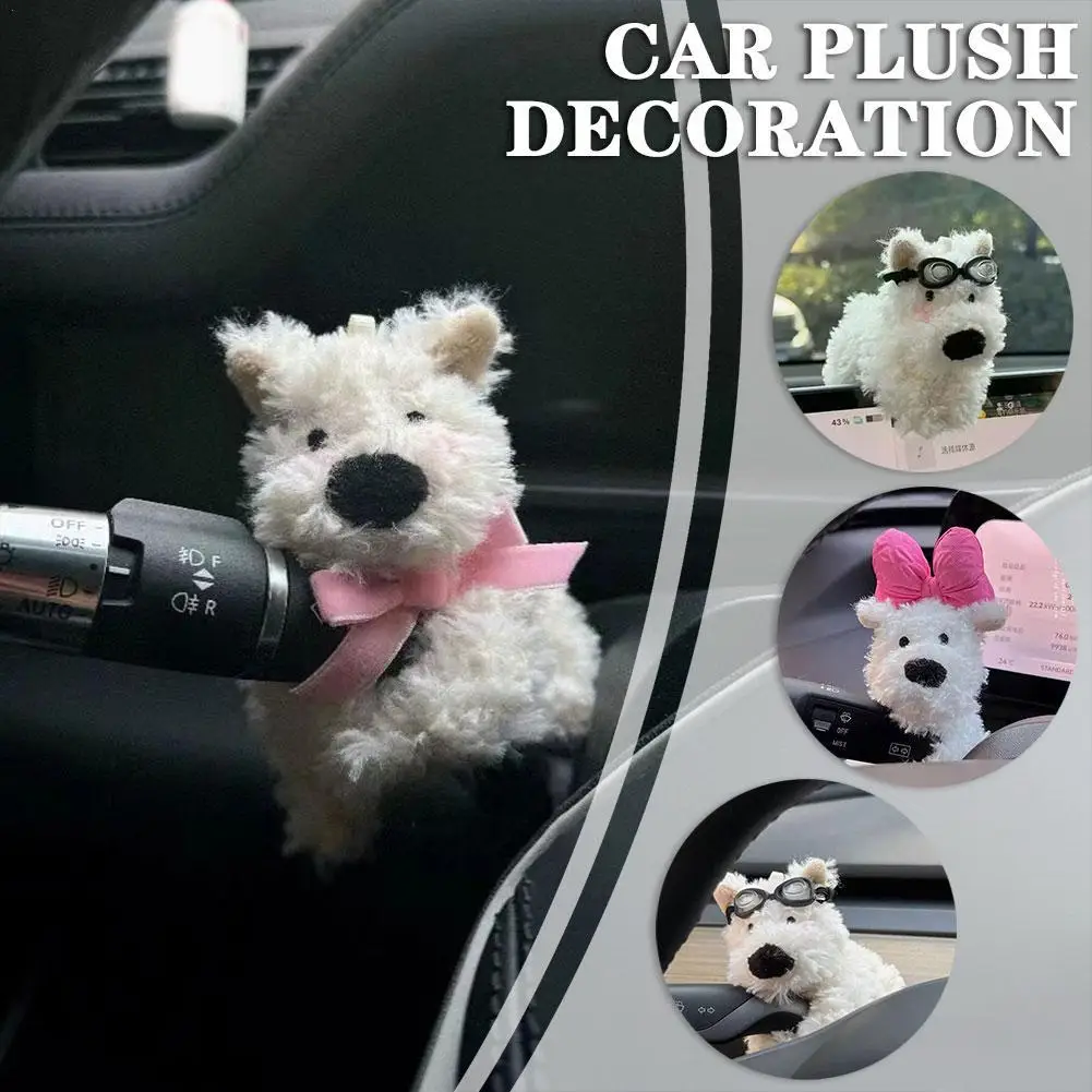 1pc Car Plush Decoration Car Wiper Turn Signal Switch Decoration Cute Bowknot Dog Car Wiper Doll Interior Accessories