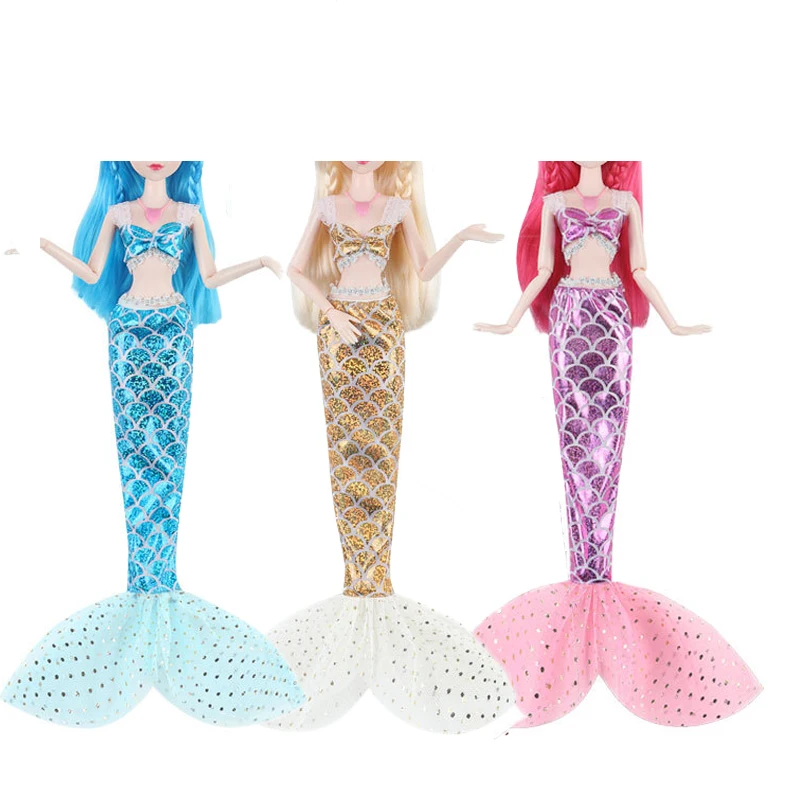 3 Set Doll Cosplay Clothes Similar Fairy Tale Mermaid Tail Wedding Dress Gown Party Outfit For Barbie 1/6 Doll DIY Gifts