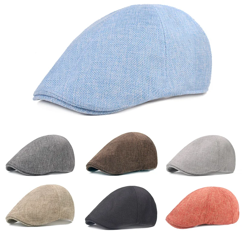 

Men Women Vintage Beret Caps Linen Retro Boy Caps Outdoor Sun Hats Unisex Solid Color Duckbill Caps Gorras Casquette Homme