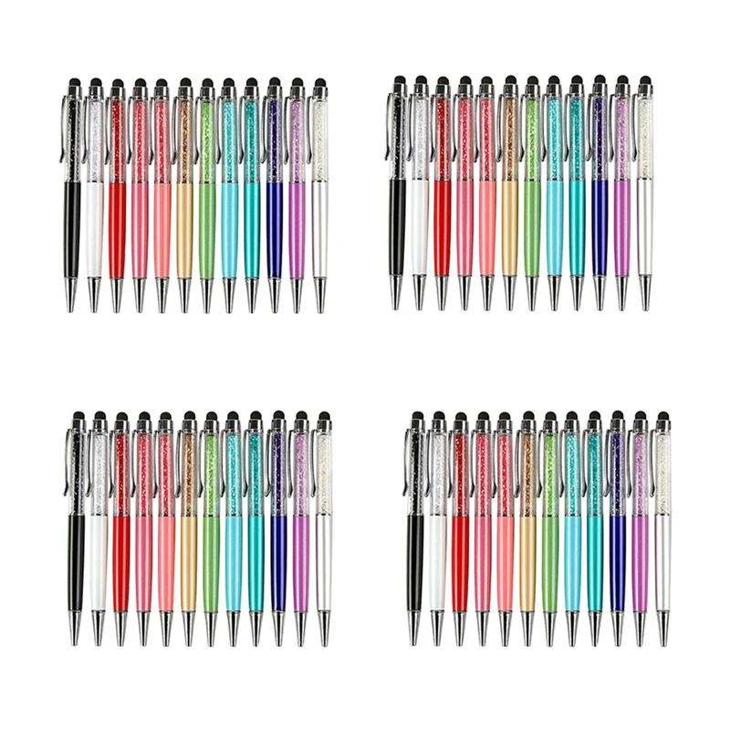 

48Pcs Bling Bling 2-In-1 Slim Crystal Diamond Stylus Pen And Ink Ballpoint Pens (12 Colors)