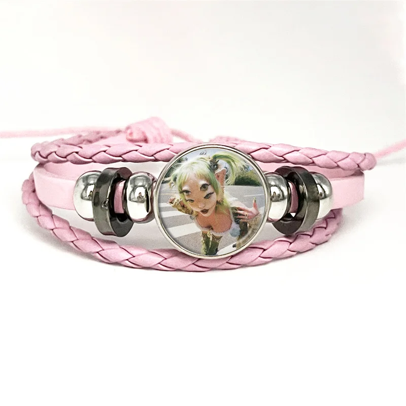 Melanie Martinez Fairy Girl Y2K Pink Leather Bracelet Glass Cabochon Button Multilayer Bangles Wristband Gift 3