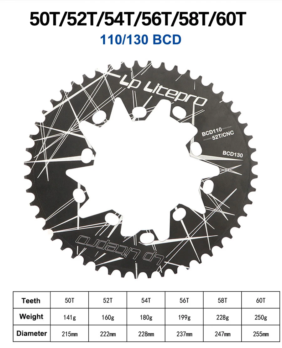 Ovales Faltrad Kettenblatt Kettenblatt 110/130 mm BCD Aluminiumlegierung Ellipse Rennrad Kurbelgarnituren Platte 50/52/54/56/58/60T – Detail 5