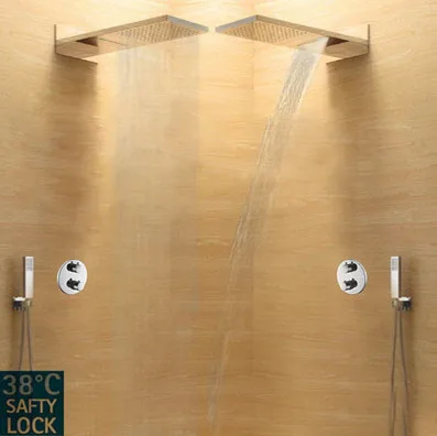 Bathroom Nozzle Pressure Concealed Head Ultra-thin Brass System Thermostatic Rainfall Shower Chrome Finish