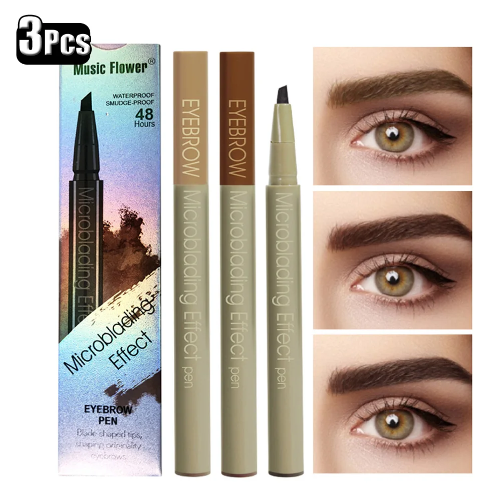 

3 Colors/Lot Unique Design Eyebrow Pencil Brown Black Microblading Eye Brow Pen Makeup Waterproof Long Lasting Brows Enhancer