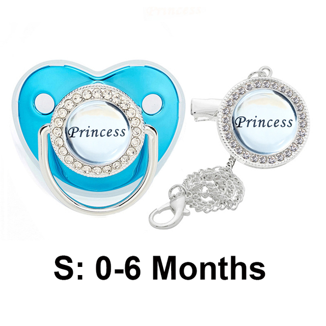 Bling Baby Pacifier Clips Rhinestone Newborn BPA Free Silicone Baby Soother with Chain Baby Shower Gifts Prince Princess