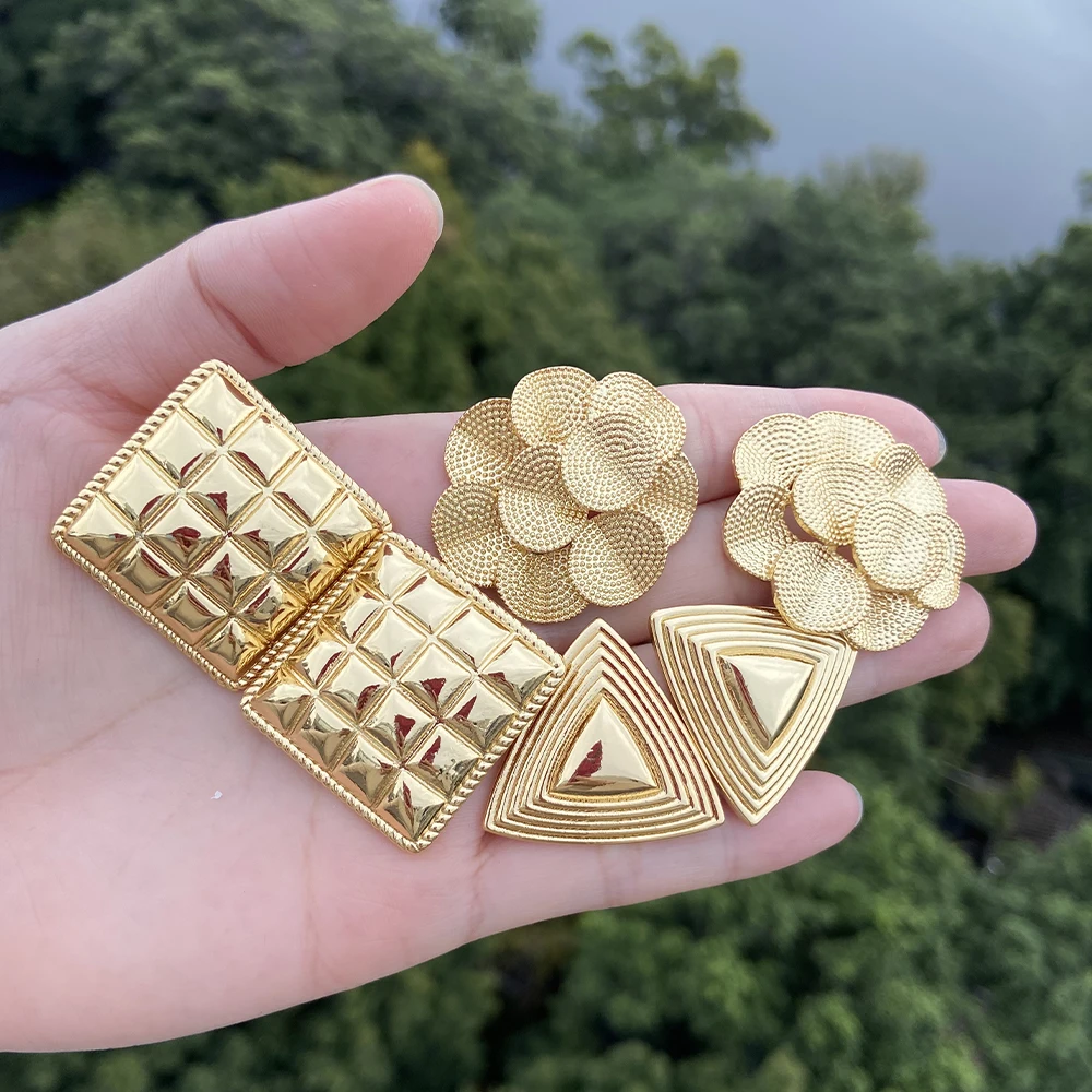 

Geometry Earrings Simple 18k Gold Color Flower Copper Earrings For Women Fashion Jewelry Girls Earring Daily Wear