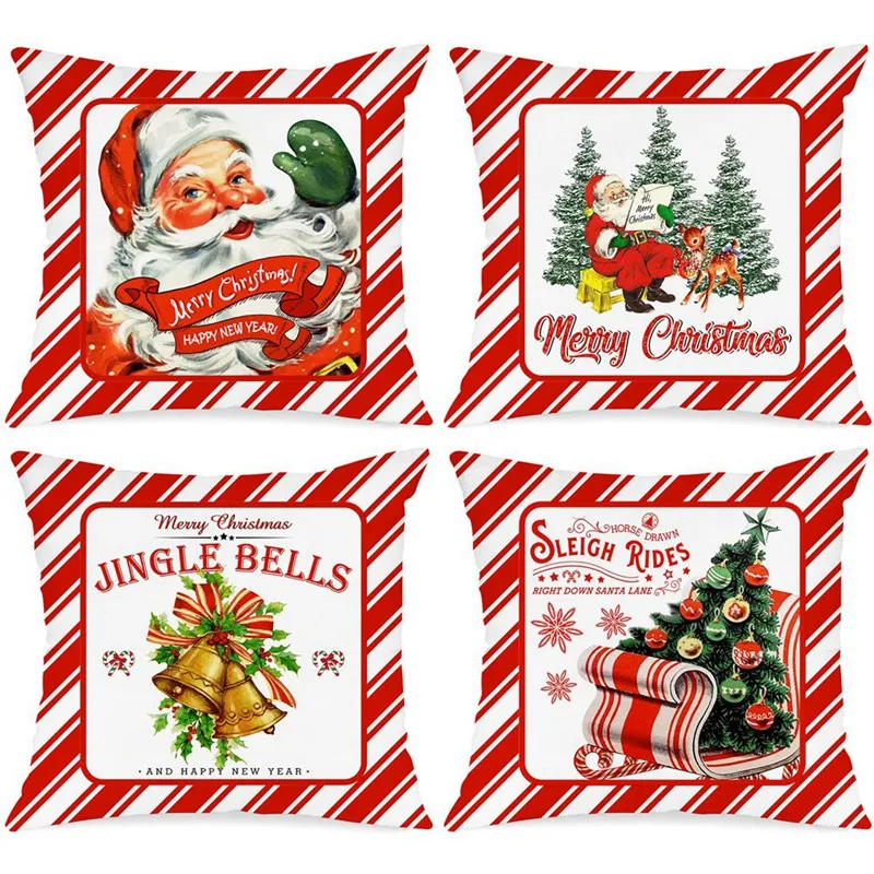 

Vintage Christmas Throw Pillow Covers 18 Inch Decorative Rustic Antique Xmas Santa Cushion Covers Pillow Cases For Room Durable