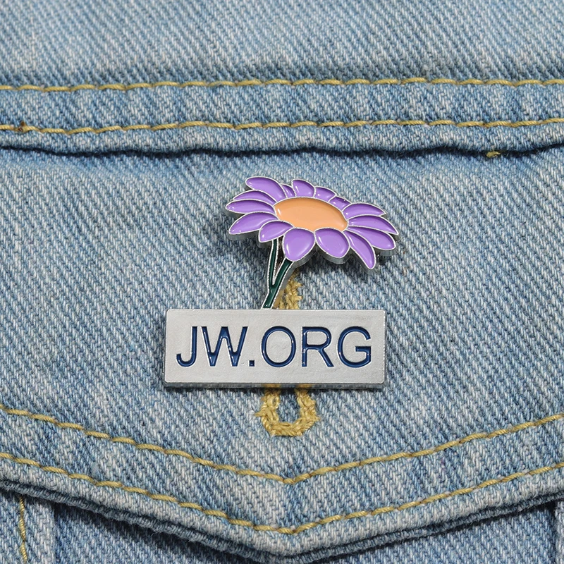 JW.ORG Purple Flower Enamel Pins Creative Cartoon Floral Brooches Personality Collar Lapel Pin for Clothes Backpack Accessories